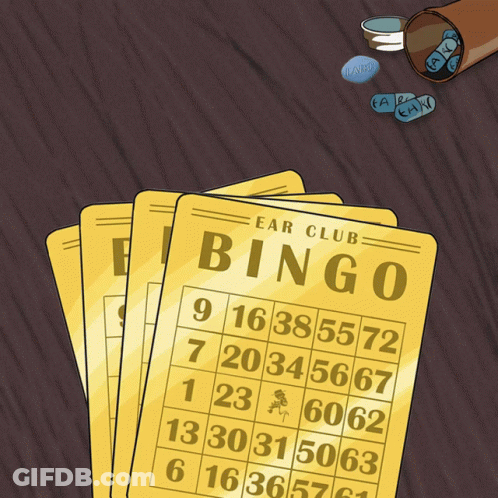 A Cartoon Of A Person Playing Bingo With Pills In The Background GIF