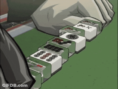 A Cartoon Of A Person Playing Mahjong With Chinese Characters On The Tiles GIF