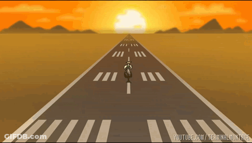 A Cartoon Of A Person Riding A Bike On A Road With The Words Youtube.com/terminalmontage Below GIF