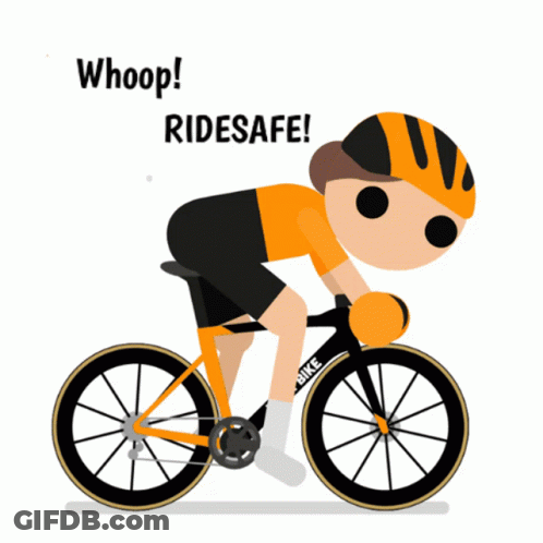 A Cartoon Of A Person Riding A Bike With The Words Whoop Ridesafe Above GIF