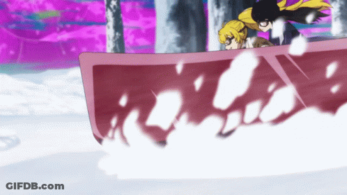 A Cartoon Of A Person Riding A Red Sled GIF