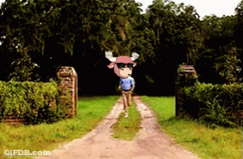 A Cartoon Of A Person Running Down A Dirt Road GIF