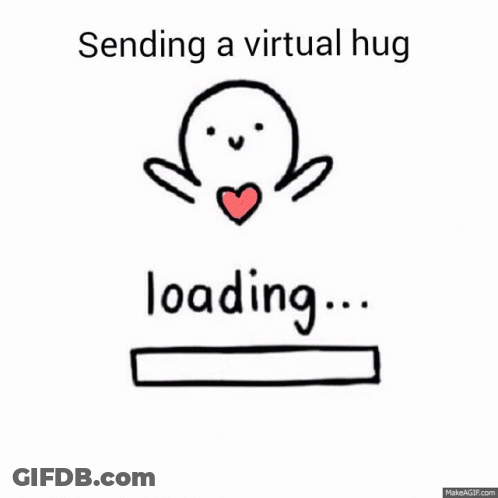 A Cartoon Of A Person Sending A Virtual Hug With A Loading Bar . GIF