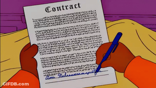 A Cartoon Of A Person Signing A Contract With A Pen GIF