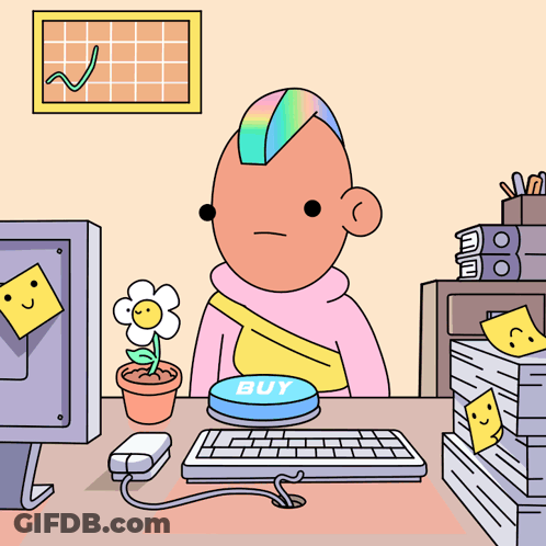 A Cartoon Of A Person Sitting At A Desk With A Rainbow Coming Out Of His Mouth GIF