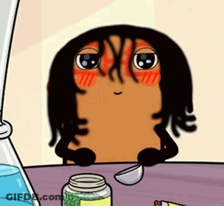 A Cartoon Of A Person Sitting At A Table With A Spoon GIF