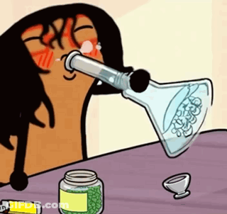 A Cartoon Of A Person Smoking A Bong With A Jar Of Green Beans On The Table GIF