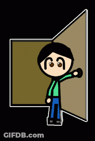 A Cartoon Of A Person Standing In Front Of A Door GIF