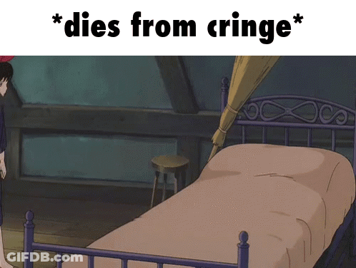 A Cartoon Of A Person Standing Next To A Bed With The Caption * Dies From Cringe * GIF