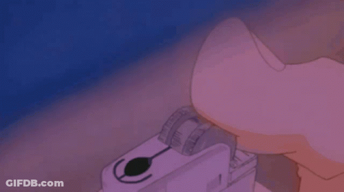 A Cartoon Of A Person Using A Sewing Machine With A Blue Background GIF