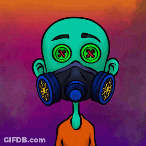 A Cartoon Of A Person Wearing A Gas Mask With Crossed Eyes GIF