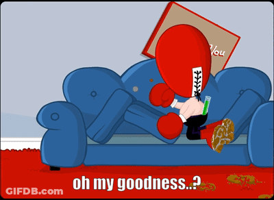 A Cartoon Of A Person Wearing Boxing Gloves Sitting On A Couch With The Words Oh My Goodness GIF