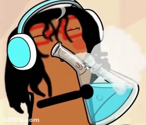 A Cartoon Of A Person Wearing Headphones And Smoking A Bong GIF