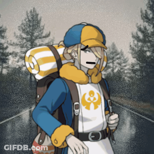 A Cartoon Of A Person With A Backpack And A Blanket GIF