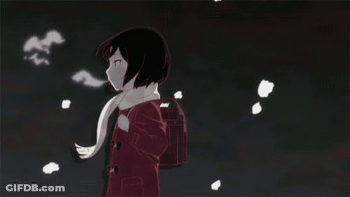 A Cartoon Of A Person With A Backpack Covering Their Face In The Dark GIF