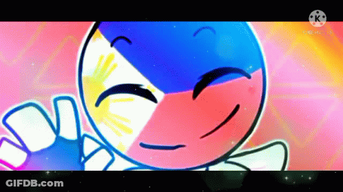 A Cartoon Of A Person With A Filipino Flag On Their Face Is Smiling . GIF