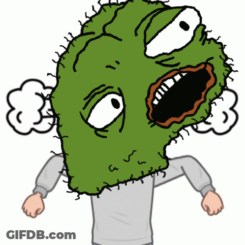 A Cartoon Of A Person With A Green Face And A Gray Shirt GIF