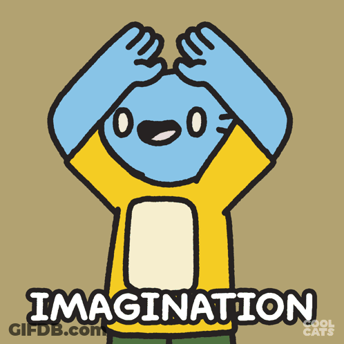 A Cartoon Of A Person With A Rainbow On Their Head And The Word Imagination Below It GIF
