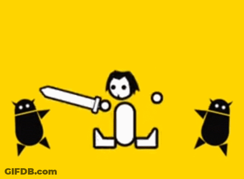 A Cartoon Of A Person With A Sword On Their Back Surrounded By Black Bugs GIF