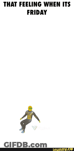 A Cartoon Of A Person With A Yellow Face And The Words That Feeling When Its Friday GIF