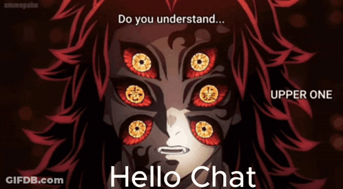 A Cartoon Of A Person With Many Eyes And The Words Hello Chat On The Bottom GIF