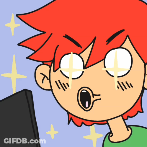 A Cartoon Of A Person With Red Hair Looking At A Computer Screen GIF