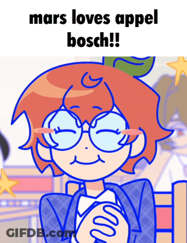 A Cartoon Of A Person With The Words Mars Loves Appel Bosch Written Above Them GIF
