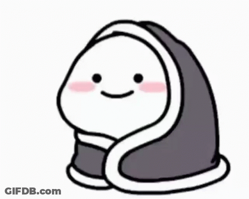 A Cartoon Of A Person Wrapped In A Blanket With A Smile On Their Face . GIF