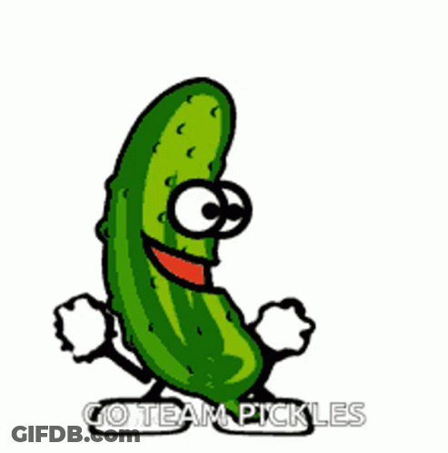 A Cartoon Of A Pickle With Arms And Legs And The Words Go Team Pickles Below It GIF