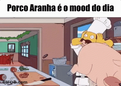 A Cartoon Of A Pig And A Chef With The Words Porco Aranha E O Mood Do Dia At The Top GIF