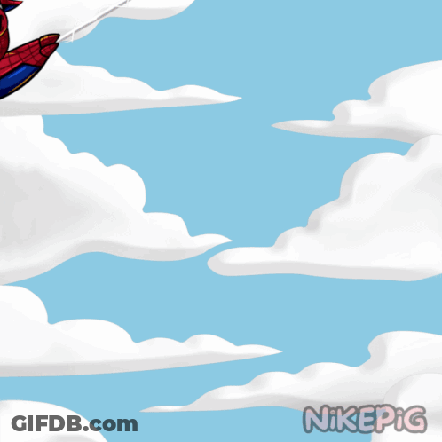 A Cartoon Of A Pig Dressed As Spider-Man Flying Through The Air GIF