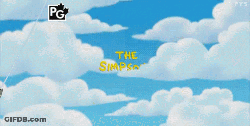 A Cartoon Of A Pig Flying Through The Air With The Words " The Simpsons " GIF