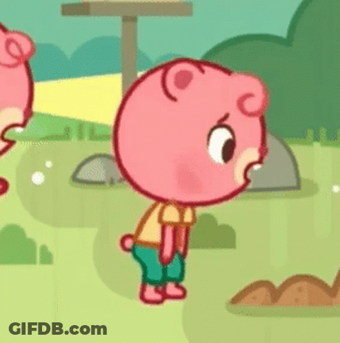A Cartoon Of A Pig Standing In A Field GIF