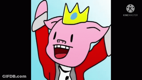 A Cartoon Of A Pig Wearing A Crown And Waving His Hand . GIF
