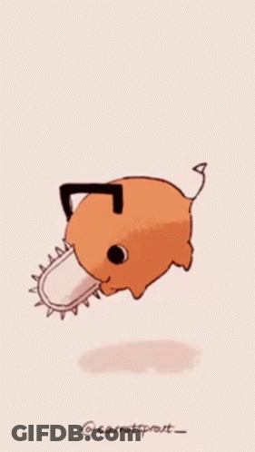 A Cartoon Of A Pig With A Chainsaw In Its Mouth And Tail . GIF