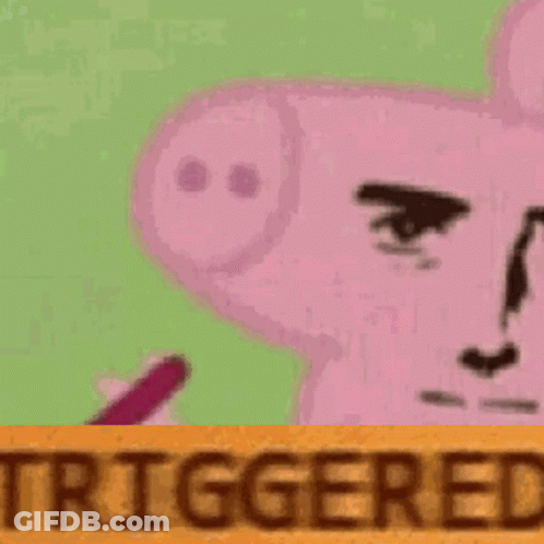 A Cartoon Of A Pig With A Pencil In Its Mouth And The Word Triggered On The Bottom . GIF