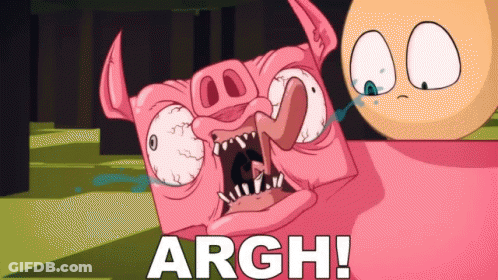 A Cartoon Of A Pig With Its Mouth Open And The Words Argh Written Below It GIF