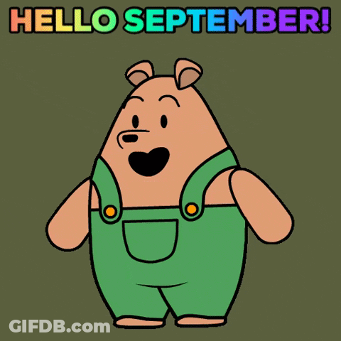 A Cartoon Of A Pig With The Words Hello September Written Above It GIF