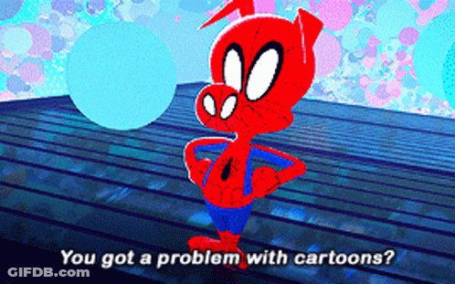 A Cartoon Of A Pig With The Words " You Got A Problem With Cartoons " On The Bottom GIF