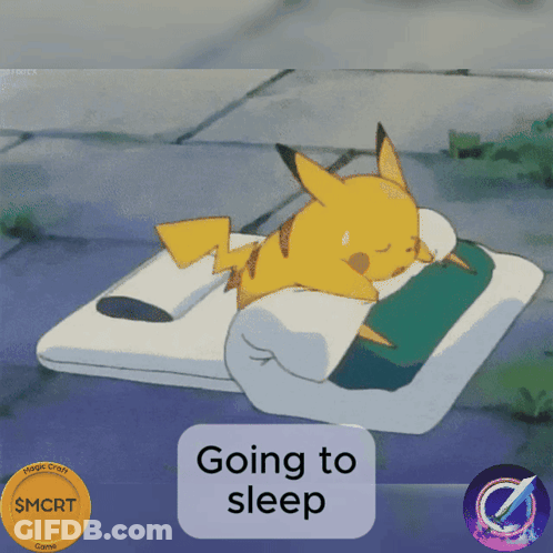 A Cartoon Of A Pikachu Sleeping On A Bed That Says Going To Sleep On It GIF