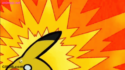 A Cartoon Of A Pikachu With A Yellow Lightning Bolt Behind Him GIF