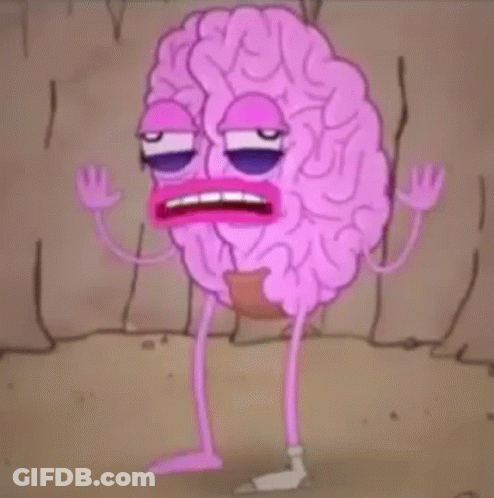 Pink Cartoon Brain Holding Coffee Cup GIF