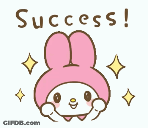 A Cartoon Of A Pink Bunny Says Success GIF