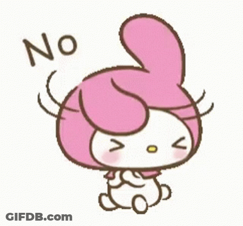 A Cartoon Of A Pink Bunny With The Word No On It . GIF