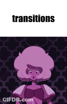 A Cartoon Of A Pink Diamond With The Words " Transitions " Below Her GIF