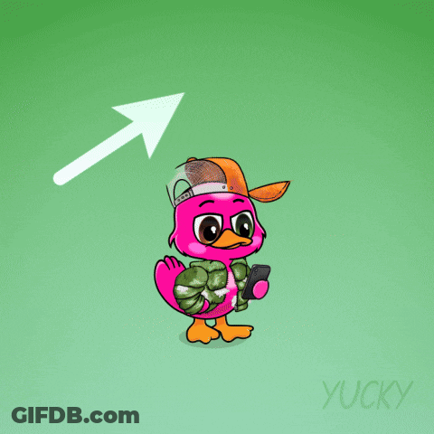 A Cartoon Of A Pink Duck Holding A Cell Phone With The Word Bull Written Above It GIF