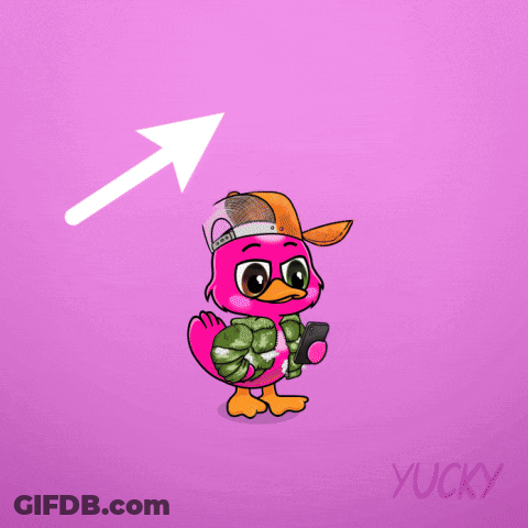 A Cartoon Of A Pink Duck Wearing A Baseball Cap And Holding A Cell Phone GIF
