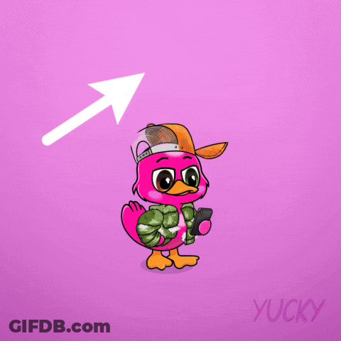 A Cartoon Of A Pink Duck Wearing A Baseball Cap And Holding A Cell Phone GIF