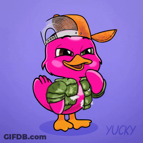 A Cartoon Of A Pink Duck With The Words I Can 'T On It GIF