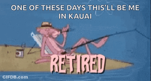 A Cartoon Of A Pink Panther Fishing In Hawaii GIF